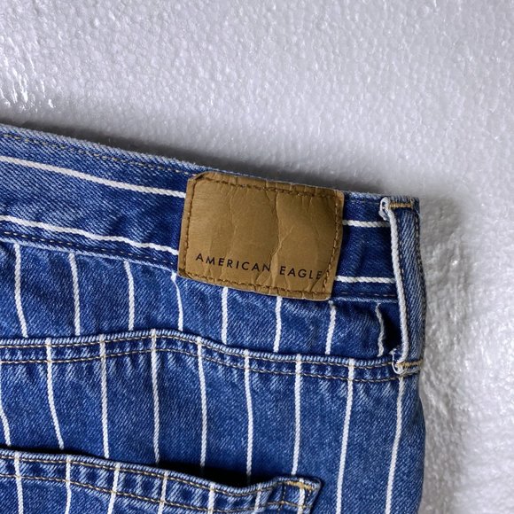 American Eagle 12 Striped High Rise Blue Mom Jeans - Picture 7 of 10